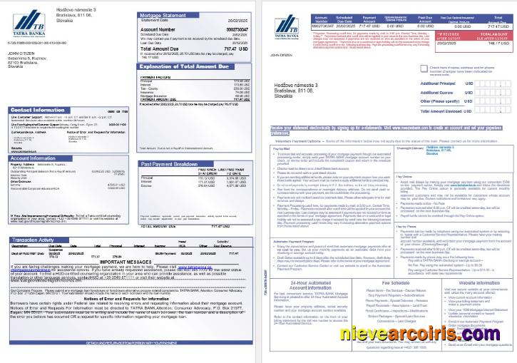 Slovakia Tatra bank mortgage statement 1-2